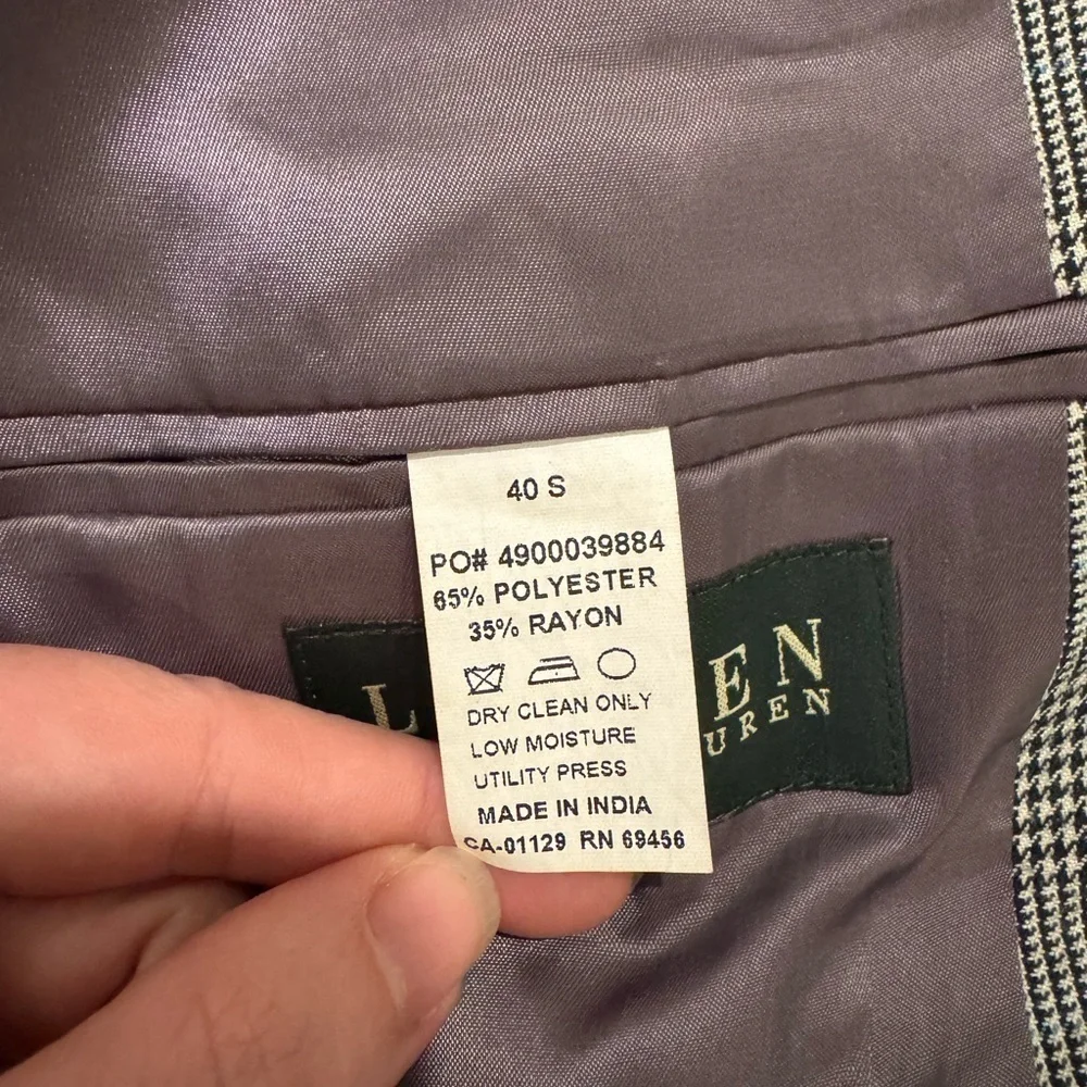 RALPH LAUREN HOUDSTOOTH PLAID SPORT COAT JACKET black blue 40S